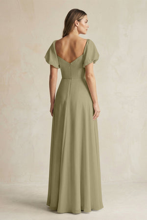 Sweetheart Puff Sleeve A - Line Chiffon Bridesmaid Dress in Thyme - SHE IS ME Bridesmaid Dresses