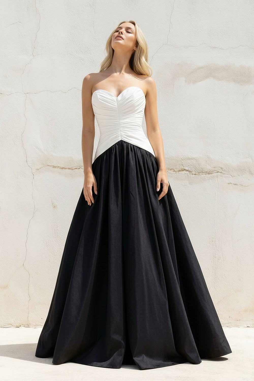 Sweetheart Ruched Gown in Black and White - SHE IS ME