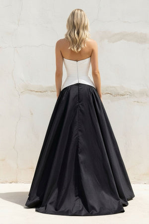 Sweetheart Ruched Gown in Black and White - SHE IS ME