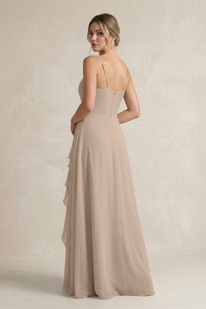 Sweetheart Ruffled A - Line Chiffon Bridesmaid Dress with Slit in Almond - SHE IS ME Bridesmaid Dresses
