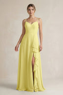 Sweetheart Ruffled A - Line Chiffon Bridesmaid Dress with Slit in Buttercup - SHE IS ME Bridesmaid Dresses