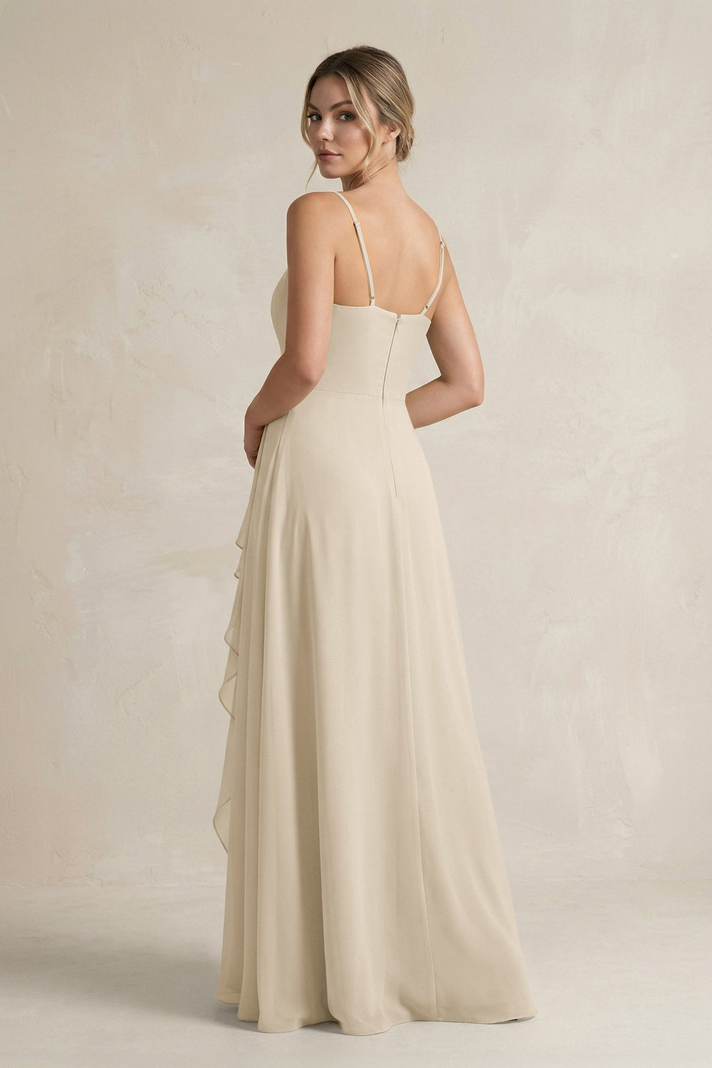 Sweetheart Ruffled A - Line Chiffon Bridesmaid Dress with Slit in Champagne - SHE IS ME Bridesmaid Dresses