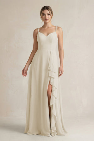Sweetheart Ruffled A - Line Chiffon Bridesmaid Dress with Slit in Dove Gray - SHE IS ME Bridesmaid Dresses