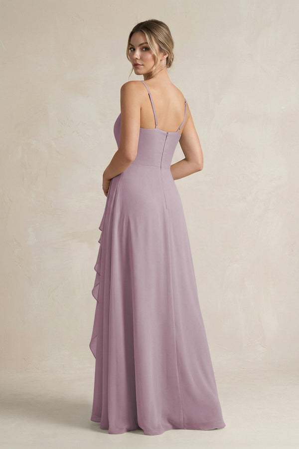 Sweetheart Ruffled A - Line Chiffon Bridesmaid Dress with Slit in Dusk - SHE IS ME Bridesmaid Dresses