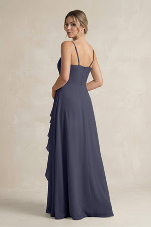 Sweetheart Ruffled A - Line Chiffon Bridesmaid Dress with Slit in Dusk Blue - SHE IS ME Bridesmaid Dresses