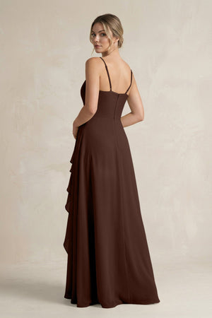 Sweetheart Ruffled A - Line Chiffon Bridesmaid Dress with Slit in Espresso - SHE IS ME Bridesmaid Dresses