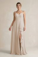 Sweetheart Ruffled A - Line Chiffon Bridesmaid Dress with Slit in Frost - SHE IS ME Bridesmaid Dresses