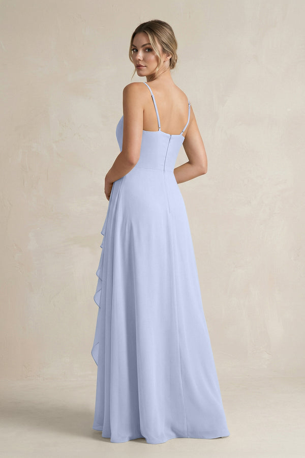 Sweetheart Ruffled A - Line Chiffon Bridesmaid Dress with Slit in Ice - SHE IS ME Bridesmaid Dresses