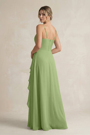 Sweetheart Ruffled A - Line Chiffon Bridesmaid Dress with Slit in Matcha - SHE IS ME Bridesmaid Dresses