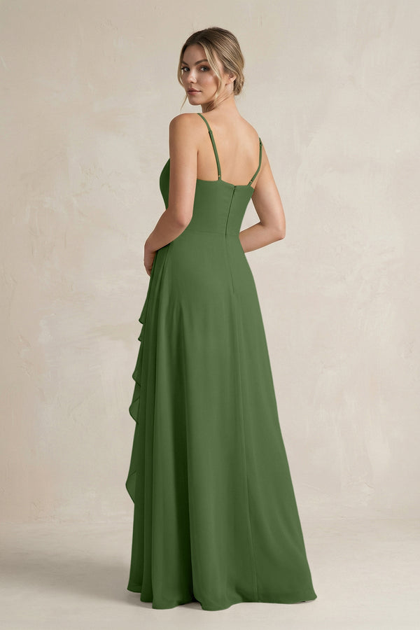 Sweetheart Ruffled A - Line Chiffon Bridesmaid Dress with Slit in Moss - SHE IS ME Bridesmaid Dresses
