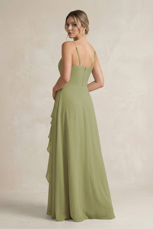 Sweetheart Ruffled A - Line Chiffon Bridesmaid Dress with Slit in Moss Green - SHE IS ME Bridesmaid Dresses