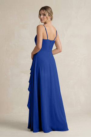 Sweetheart Ruffled A - Line Chiffon Bridesmaid Dress with Slit in Royal Blue - SHE IS ME Bridesmaid Dresses