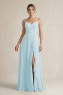 Sweetheart Ruffled A - Line Chiffon Bridesmaid Dress with Slit in Sky Blue - SHE IS ME Bridesmaid Dresses