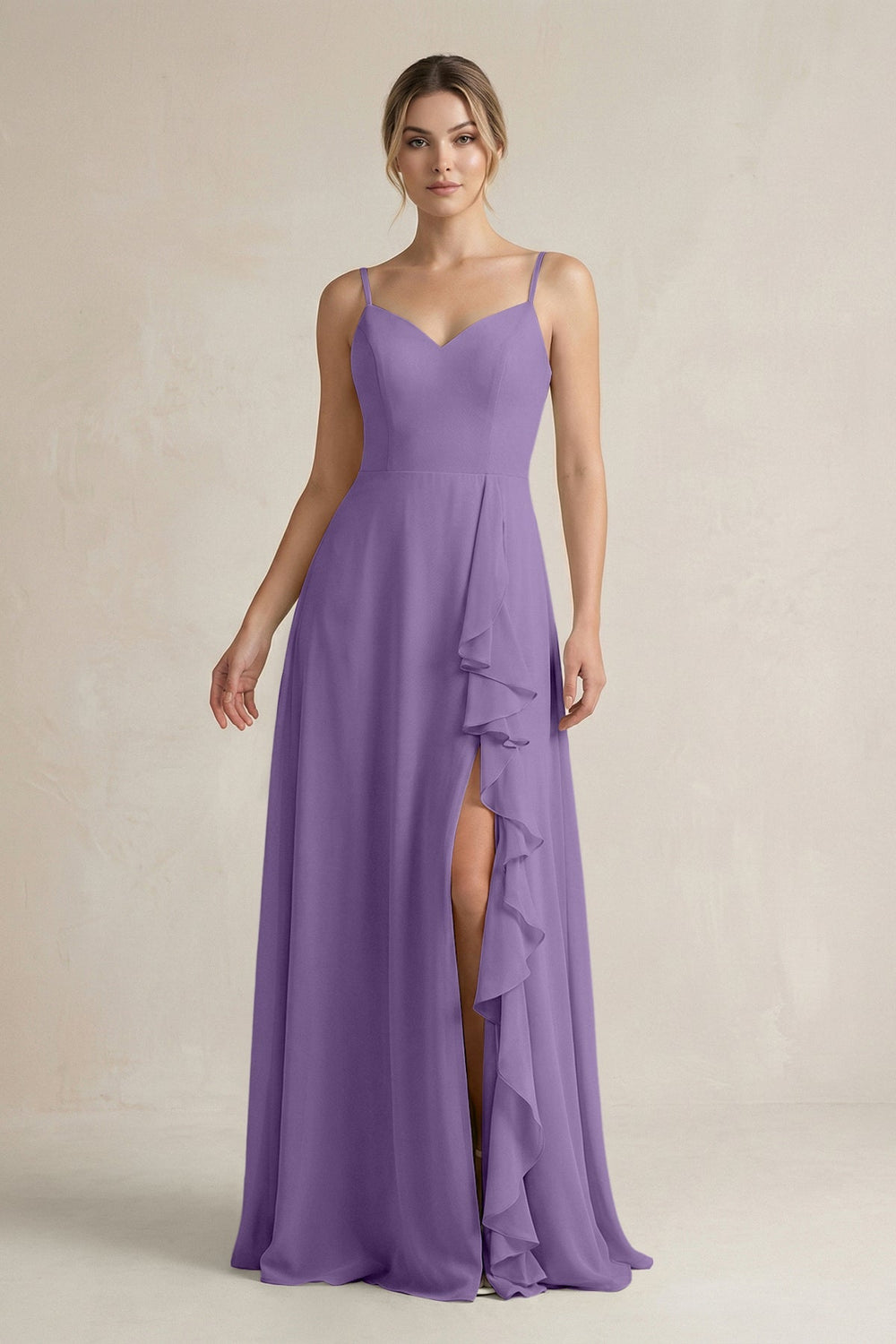 Sweetheart Ruffled A - Line Chiffon Bridesmaid Dress with Slit in Tahiti - SHE IS ME Bridesmaid Dresses