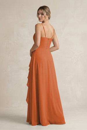 Sweetheart Ruffled A - Line Chiffon Bridesmaid Dress with Slit in Terracotta - SHE IS ME Bridesmaid Dresses