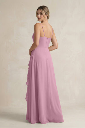 Sweetheart Ruffled A - Line Chiffon Bridesmaid Dress with Slit in Vintage Mauve - SHE IS ME Bridesmaid Dresses