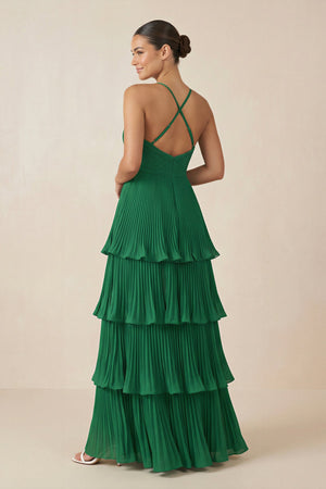 Tiered Pleated V - Neck A - Line Chiffon Bridesmaid Dress - SHE IS ME Bridesmaid Dresses