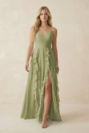 Tiered Ruffle A - Line Chiffon Bridesmaid Dress in Moss Green - SHE IS ME Bridesmaid Dresses