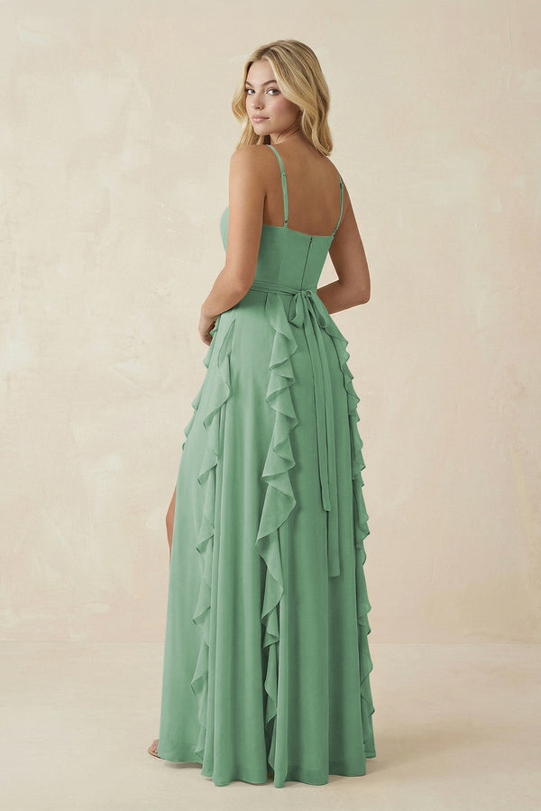 Tiered Ruffle A - Line Chiffon Bridesmaid Dress in Sea Glass - SHE IS ME Bridesmaid Dresses