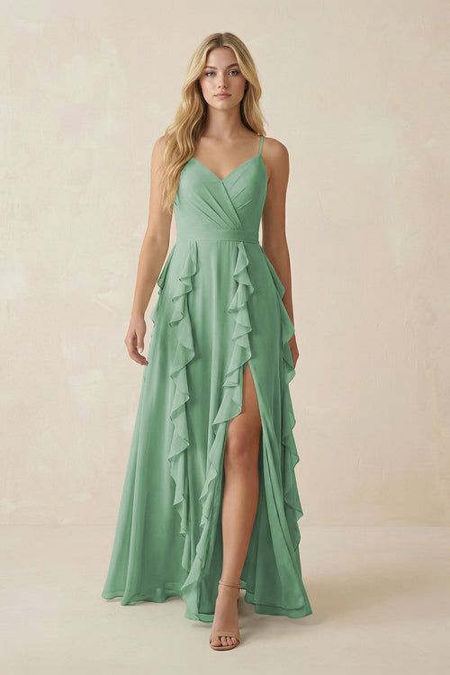 Tiered Ruffle A - Line Chiffon Bridesmaid Dress in Sea Glass - SHE IS ME Bridesmaid Dresses