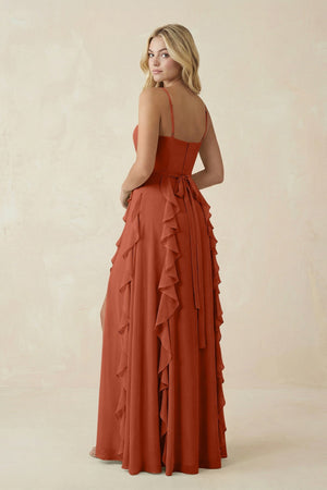 Tiered Ruffle A - Line Chiffon Bridesmaid Dress in Spice - SHE IS ME Bridesmaid Dresses