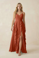 Tiered Ruffle A - Line Chiffon Bridesmaid Dress in Spice - SHE IS ME Bridesmaid Dresses
