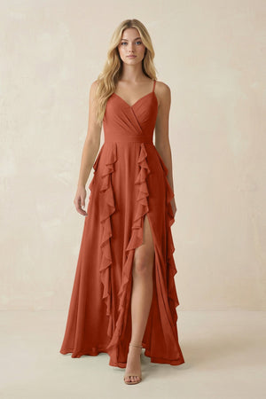 Tiered Ruffle A - Line Chiffon Bridesmaid Dress in Spice - SHE IS ME Bridesmaid Dresses