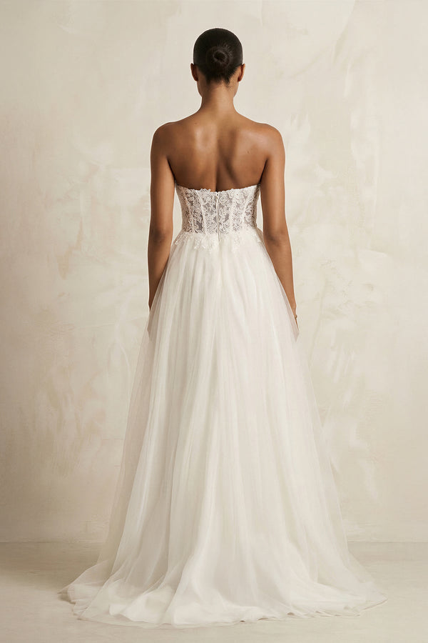 Tulle A - Line Strapless Corset Wedding Dress in Ivory - SHE IS ME Wedding Dresses
