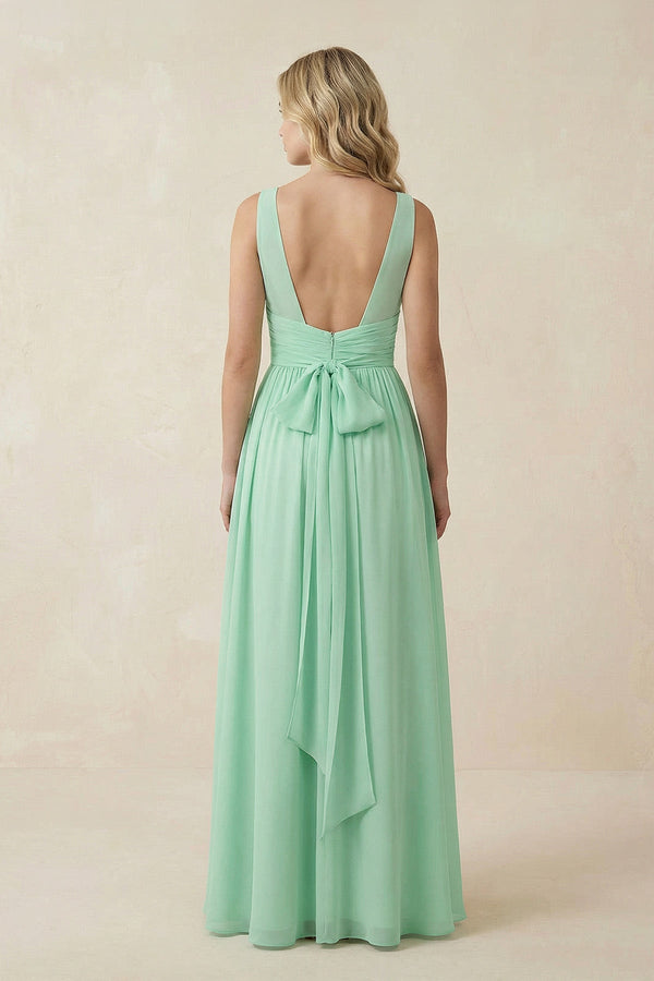 V - Neck A - Line Bridesmaid Dress with Back Bow - SHE IS ME Bridesmaid Dresses