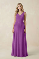 V - Neck A - Line Bridesmaid Dress with Back Bow in Amethyst - SHE IS ME Bridesmaid Dresses