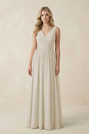 V - Neck A - Line Bridesmaid Dress with Back Bow in Dove Gray - SHE IS ME Bridesmaid Dresses