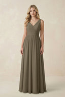 V - Neck A - Line Bridesmaid Dress with Back Bow in Willow Green - SHE IS ME Bridesmaid Dresses