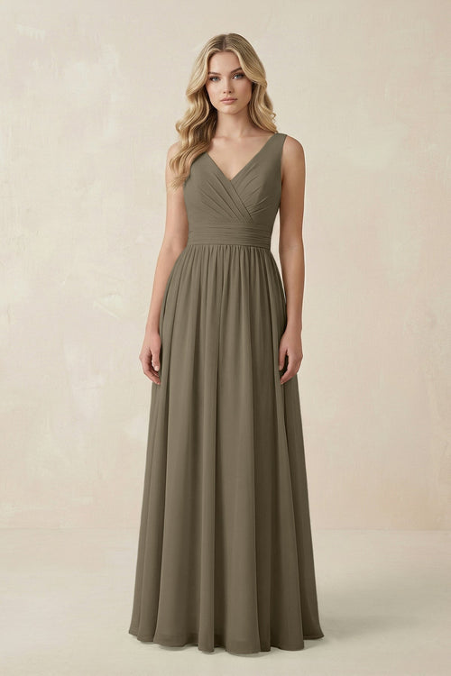 V - Neck A - Line Bridesmaid Dress with Back Bow in Willow Green - SHE IS ME Bridesmaid Dresses