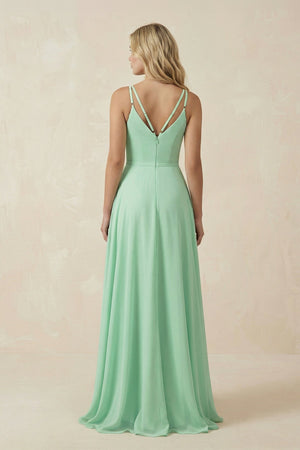 V-Neck A-Line Chiffon Bridesmaid Dress with Crisscross Back in Pale Pistachio - SHE IS ME BRIDESMAID DRESSES