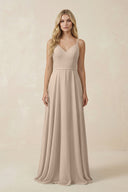 V - Neck A - Line Chiffon Bridesmaid Dress with Crisscross Back in Almond - SHE IS ME Bridesmaid Dresses