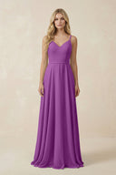 V - Neck A - Line Chiffon Bridesmaid Dress with Crisscross Back in Amethyst - SHE IS ME Bridesmaid Dresses