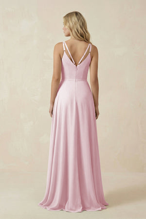 V - Neck A - Line Chiffon Bridesmaid Dress with Crisscross Back in Candy Pink - SHE IS ME Bridesmaid Dresses