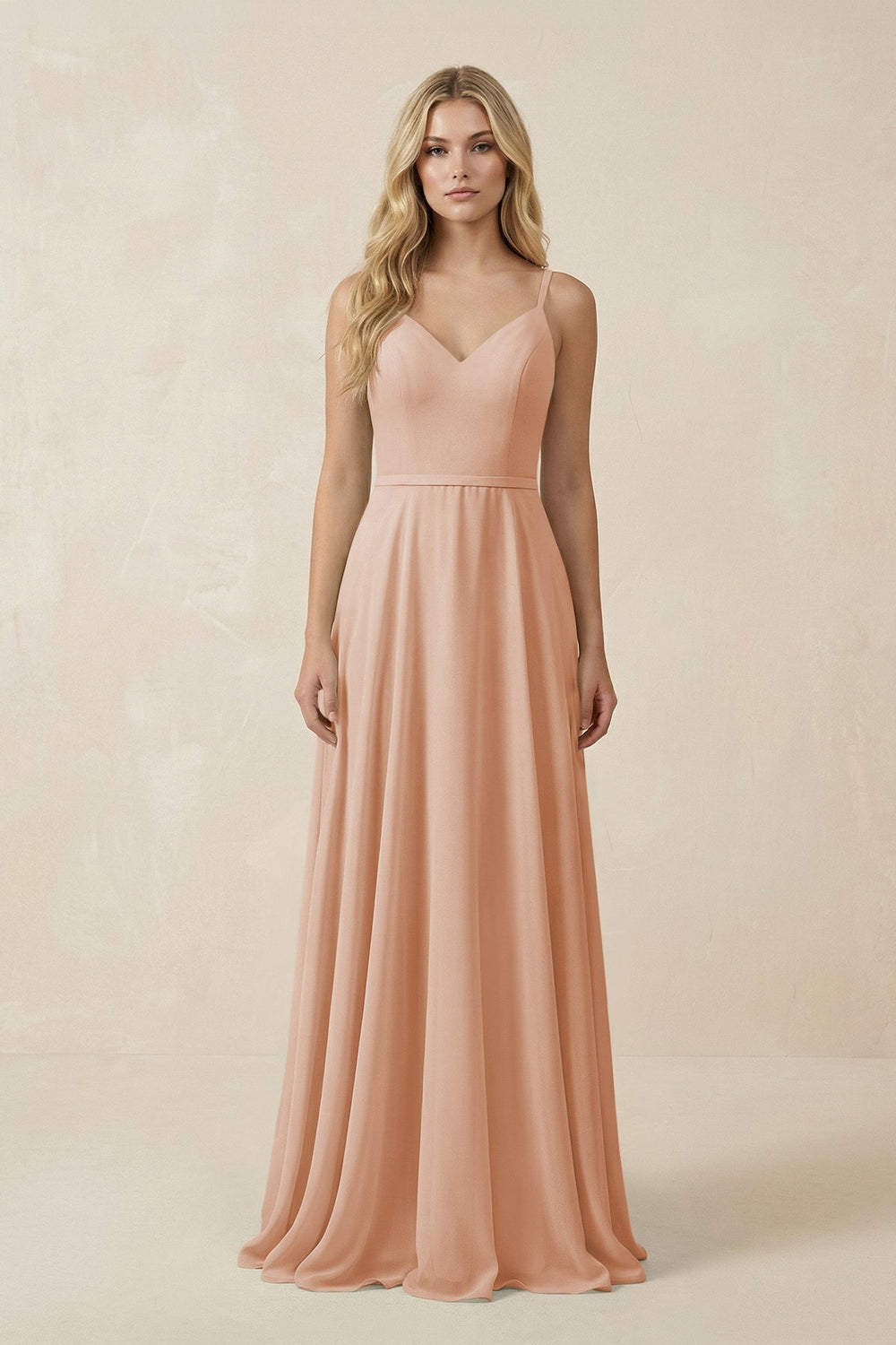 V - Neck A - Line Chiffon Bridesmaid Dress with Crisscross Back in Champagne Rose - SHE IS ME Bridesmaid Dresses