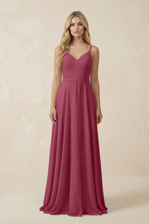 V - Neck A - Line Chiffon Bridesmaid Dress with Crisscross Back in Desert Rose - SHE IS ME Bridesmaid Dresses