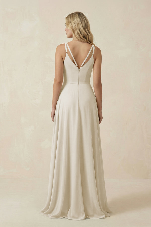 V - Neck A - Line Chiffon Bridesmaid Dress with Crisscross Back in Dove Gray - SHE IS ME Bridesmaid Dresses
