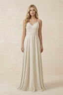 V - Neck A - Line Chiffon Bridesmaid Dress with Crisscross Back in Dove Gray - SHE IS ME Bridesmaid Dresses