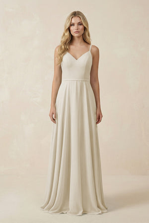 V - Neck A - Line Chiffon Bridesmaid Dress with Crisscross Back in Dove Gray - SHE IS ME Bridesmaid Dresses