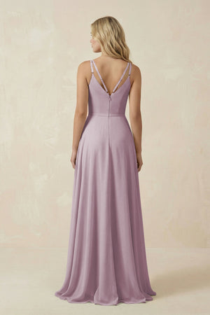 V - Neck A - Line Chiffon Bridesmaid Dress with Crisscross Back in Dusk - SHE IS ME Bridesmaid Dresses