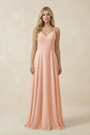V - Neck A - Line Chiffon Bridesmaid Dress with Crisscross Back in English Rose - SHE IS ME Bridesmaid Dresses
