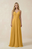 V - Neck A - Line Chiffon Bridesmaid Dress with Crisscross Back in Marigold - SHE IS ME Bridesmaid Dresses