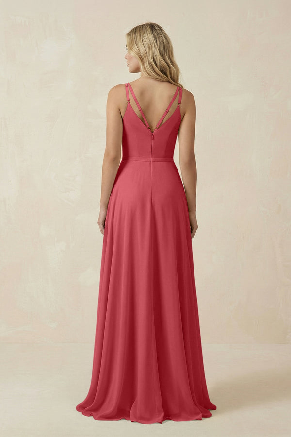 V - Neck A - Line Chiffon Bridesmaid Dress with Crisscross Back in Merlot - SHE IS ME Bridesmaid Dresses
