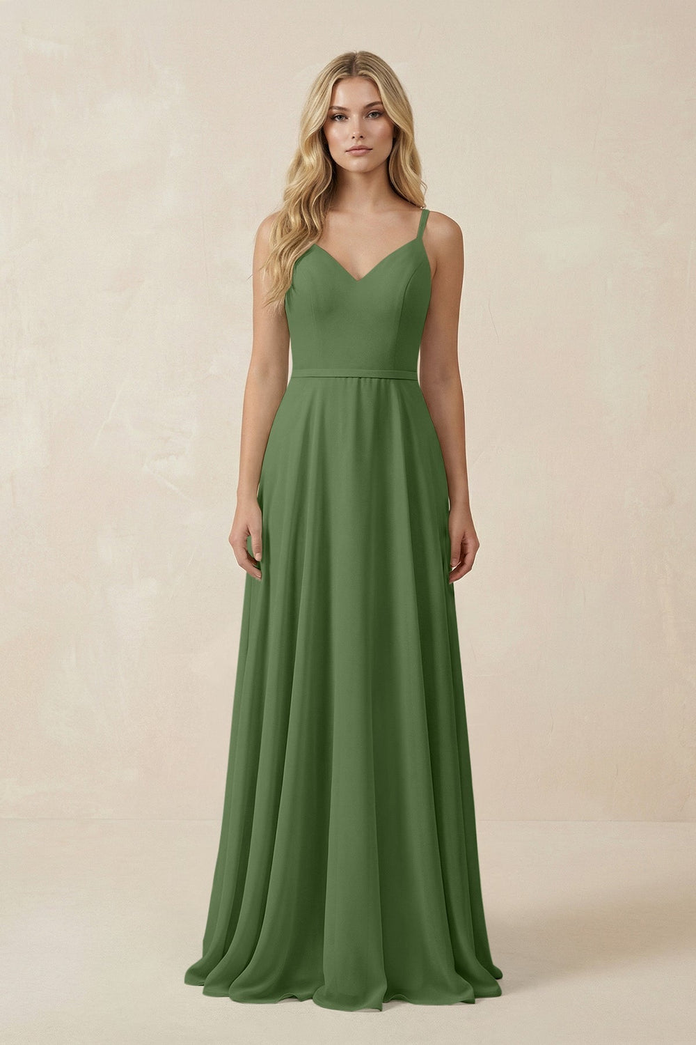 V - Neck A - Line Chiffon Bridesmaid Dress with Crisscross Back in Moss - SHE IS ME Bridesmaid Dresses
