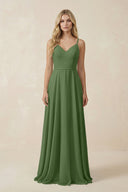 V - Neck A - Line Chiffon Bridesmaid Dress with Crisscross Back in Moss - SHE IS ME Bridesmaid Dresses
