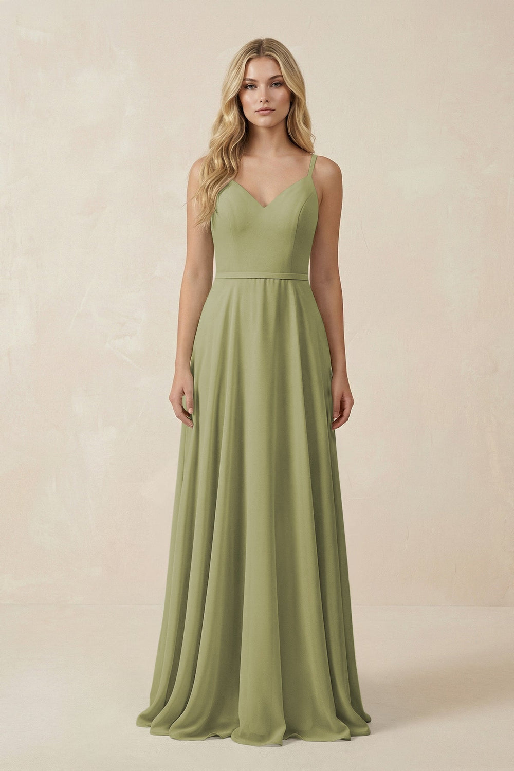 V - Neck A - Line Chiffon Bridesmaid Dress with Crisscross Back in Moss Green - SHE IS ME Bridesmaid Dresses