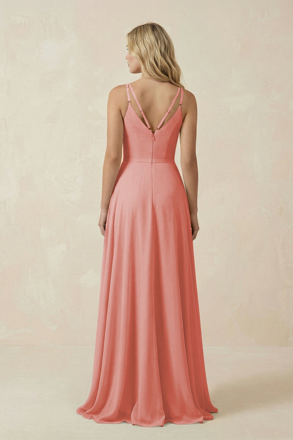 V - Neck A - Line Chiffon Bridesmaid Dress with Crisscross Back in Mulberry - SHE IS ME Bridesmaid Dresses